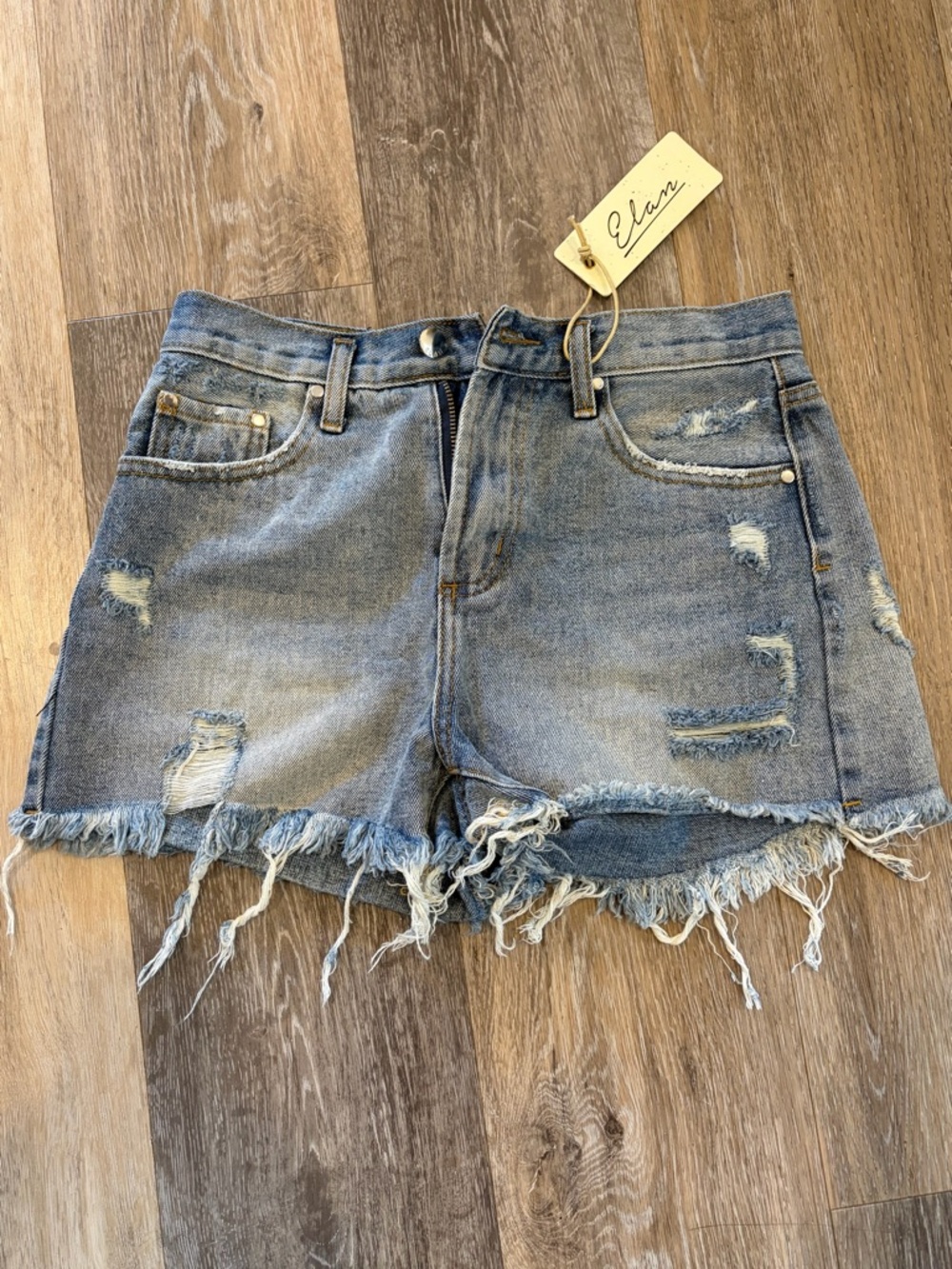 NWT Elan Distressed High-Rise Denim Shorts